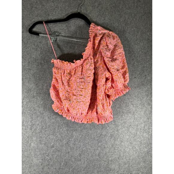 Vero Moda Blouse Women‎ Medium Pink One Shoulder Smocked Vacation Summer - Picture 7 of 8